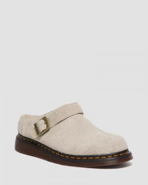 Dr Martens Isham Faux Shearling Lined Suede Slingback Mules (Long Napped Suede) Sandals Vintage Taupe | QM86-K1QQ